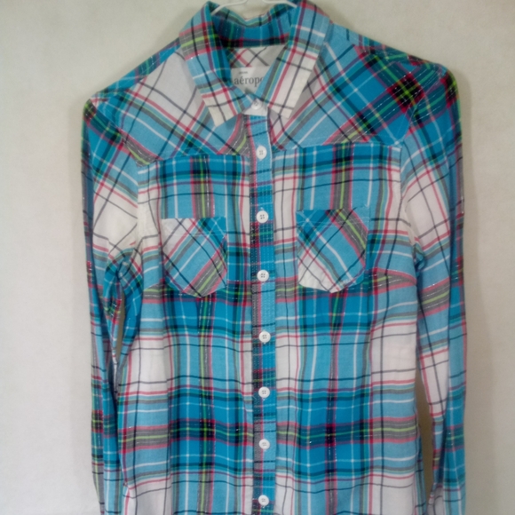 Aeropostale Tops - Aeropostale Blue Plaid L/S Button Down Casual Shirt Top Med